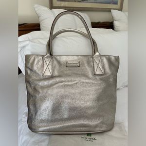 NWT Kate Spade Large Cabana Tote Montpelier Metallic Leather White Gold RARE